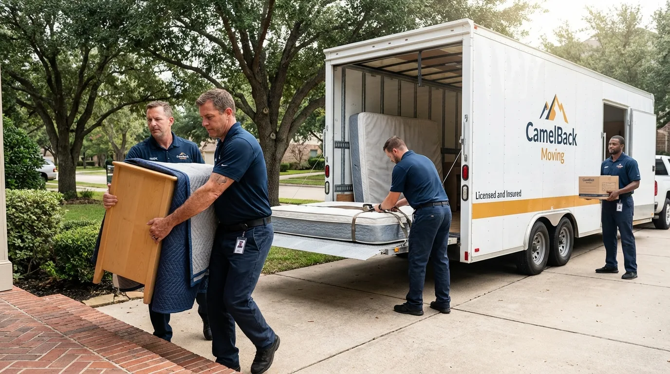 Crew loading residential truck for cross-state move from Wynne, AR